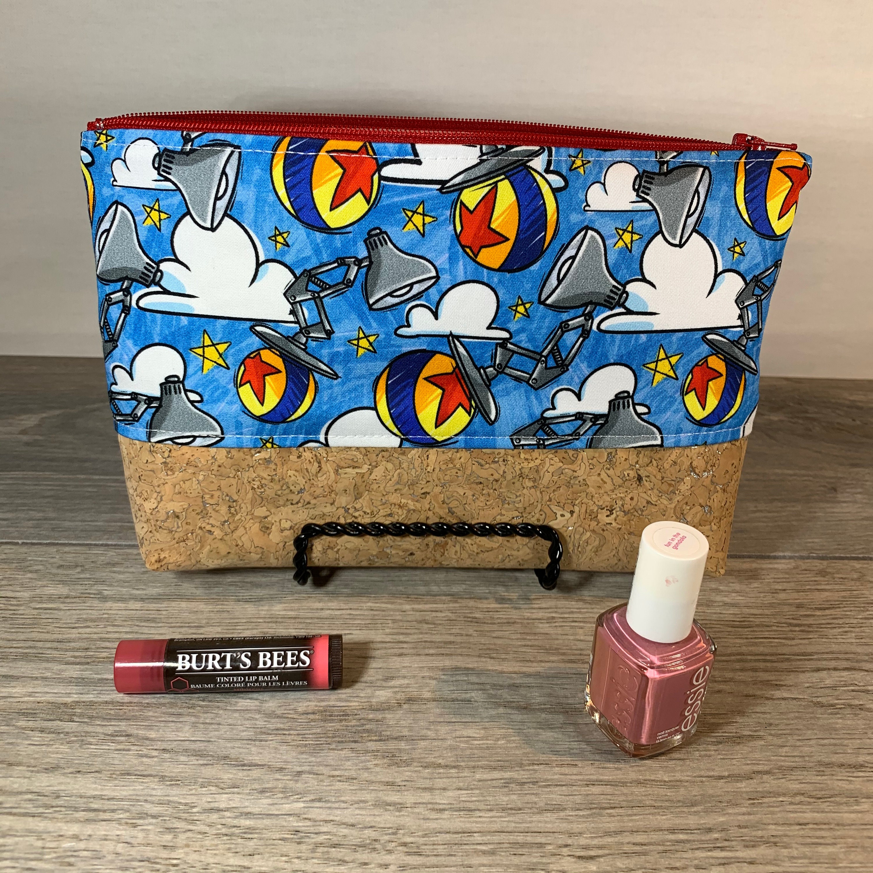 Backstitch Fabric Pixar lamp and ball with Cork, Toiletry, Makeup Bag, small