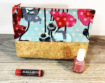 Modern Floral with Cork Toiletry, Makeup Bag, small