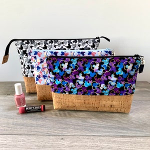 Disney Fanstoff Mausfetti mit Korken, Kulturbeutel, Schminktasche, zwei Größen