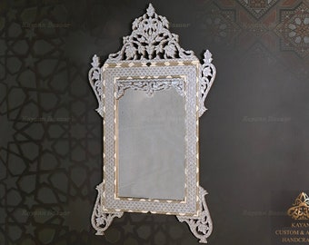 Royal Mirror inlaid with mother of pearl, Hand Carved inlay Frame, Home Decor Wall mirror / luxurious Oriental Handcrafted, Console Mirror