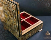 2 layers Jewelry Wooden Box Suqare Box, Syrian handmade, Christmas gift, Marquetry, Ornaments Storage Box with key padded in red Velvet