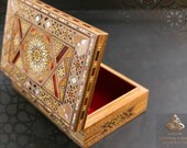 Vintage Jewelry Wooden Box Christmas gift, Handmade Mosaic Box - Marquetry, Ring box, wood Box, Accessories box padded with red Velvet