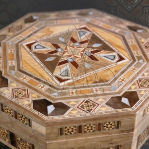 Jewelry Wooden Box / Handmade Mosaic Box Inlaid with Mother of pearl - Marquetry, Ornaments Storage Box padded in red Velvet