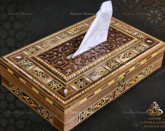 Wooden Tissue Box, Decorative wood Tissue Boxes / Handmade Marquetry Rectangle Tissue box - Ornaments Tissue Box