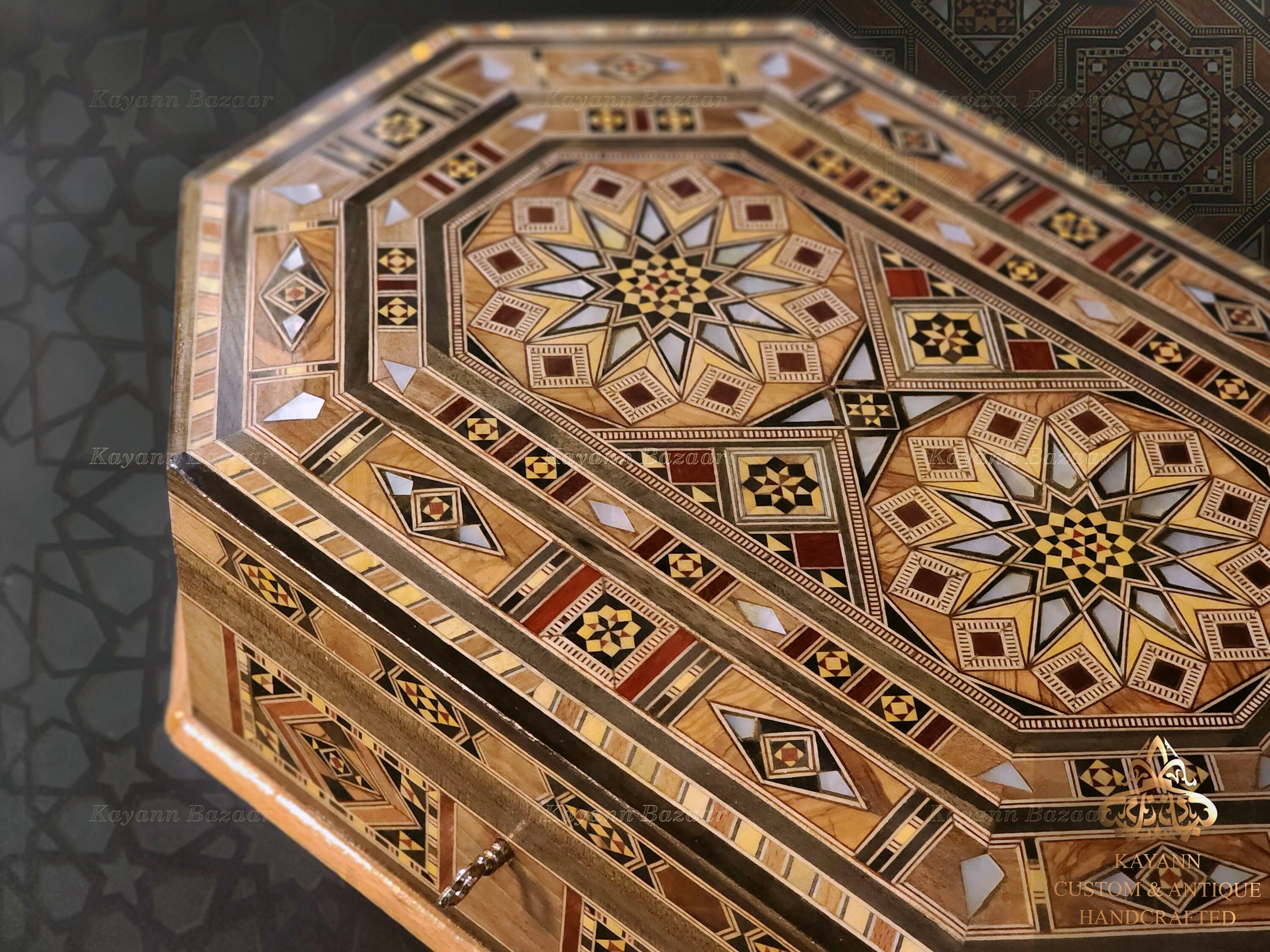 Wooden Jewelry Box / Handmade Mosaic Inlaid With Mother of Pearl ...