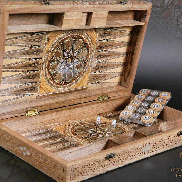 Backgammon set 21 inches, Luxury Backgammon Board, HQ solid wood Backgammon Set, Hand carved Wooden Backgammon inlaid mother of pearl