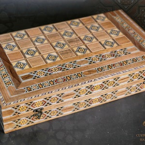 Luxury Backgammon Board, HQ Chess and Backgammon Set, 20 inches solid Wooden Backgammon, Handmade Chess Board inlaid mother of pearl