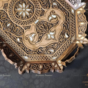 Wooden Hand Carved Tray inlaid with pearl, Rectangle Handmade Tray, Marquetry Tray, Mosaic Tray, Decorative Serving Trays, Luxury Tray