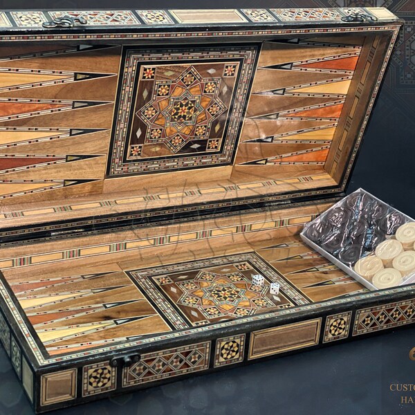 Chess and Backgammon Set , HQ Backgammon Board, luxury Wooden Backgammon, Handmade Chess Board inlaid mother of pearl
