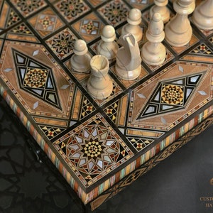 21 inches solid Wooden Backgammon set, Luxury Backgammon Board, HQ Chess and Backgammon, Handmade Chess Board inlaid with mother of pearl