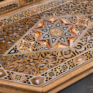 Wooden handmade Tray, Octangle Carved Tray, Geometric Marquetry Tray, Mosaic Tray, Decorative Serving Trays, coffee Tray