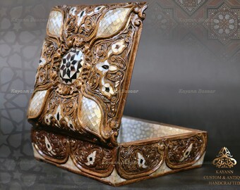 Luxury Wooden Jewelry Box / Handmade Mosaic Inlaid With Mother of Pearl ...