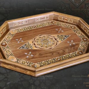 Wooden handmade Tray, Octangle Carved Tray, Geometric Marquetry Tray, Mosaic Tray, Decorative Serving Trays, coffee Tray