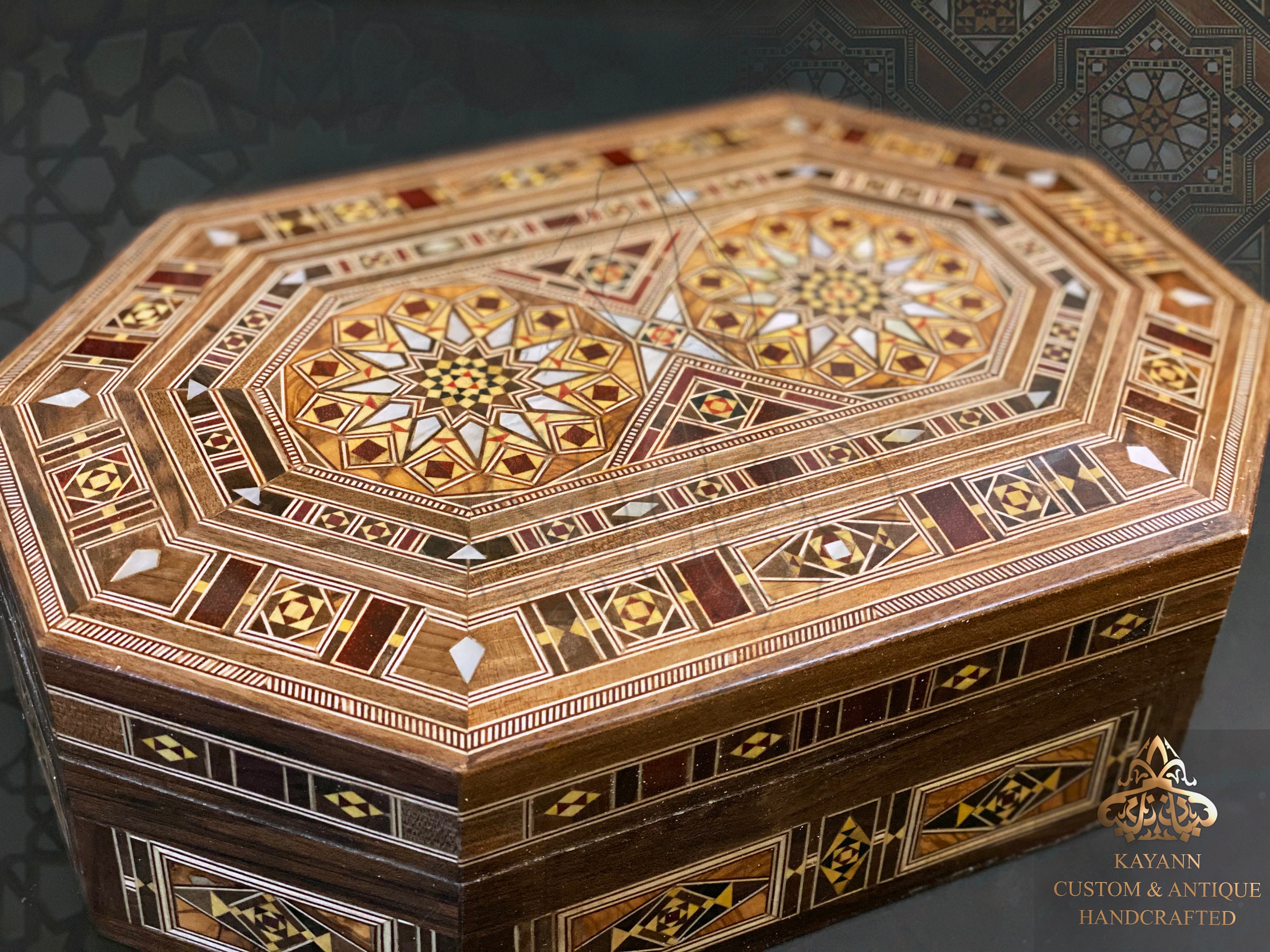 Jewelry Wooden Box / Handmade Mosaic Box - Decorative Box, Marquetry, Ornaments Box padded with red Velvet, Sweet Box
