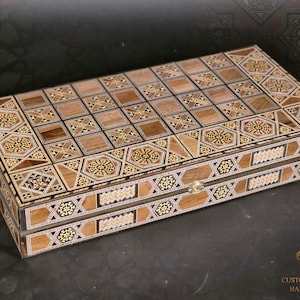 Chess and Backgammon Set , HQ Backgammon Board, luxury Wooden Backgammon, Handmade Chess Board inlaid mother of pearl