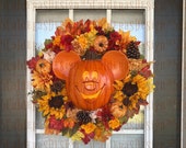 Disney Main Street USA Inspired Wreath Mickey Mouse Pumpkin , Disney Fall Wreath- Halloween-Falloween- Mickey Pumpkin Wreath, Fall Wreath