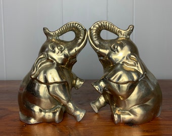 Vintage Brass Elephant Bookends