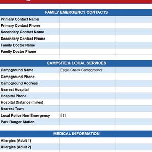 Family Camping Trip Planner | Meal Plan, Packing List, Budget (Excel Spreadsheet)