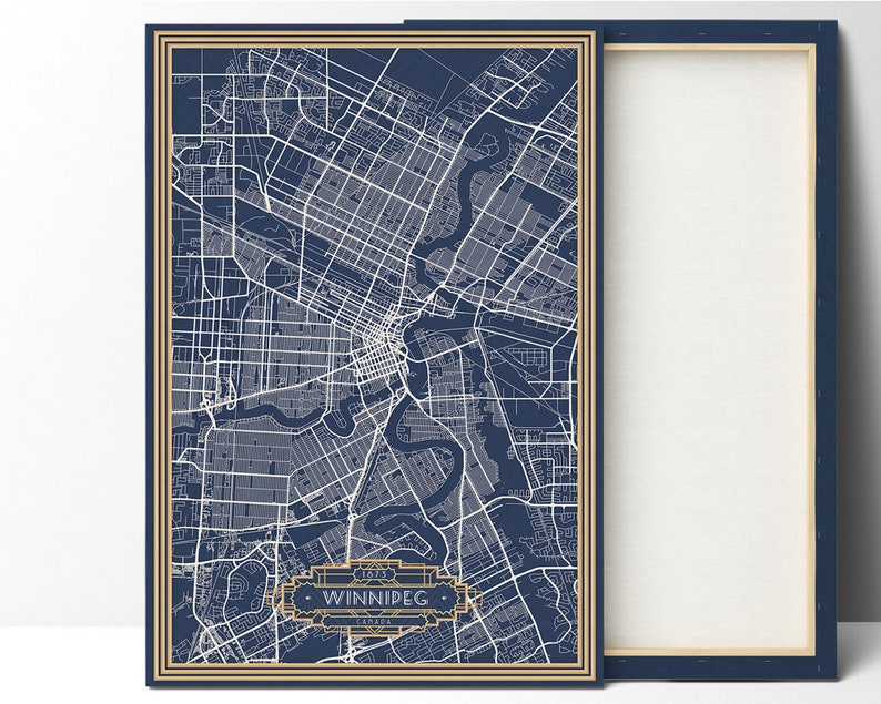 WINNIPEG Canada Canvas Print Map Large Art Deco 3 Panel Etsy