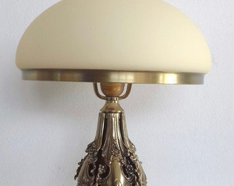 Richly Decorated Art Deco style lamp with gold look, polished brass lamp, green shade, desk lamp, office, night stand lamp