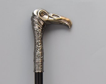 Aluminum Walking Stick, Cane with Vulture Head Handle, Steampunk Style