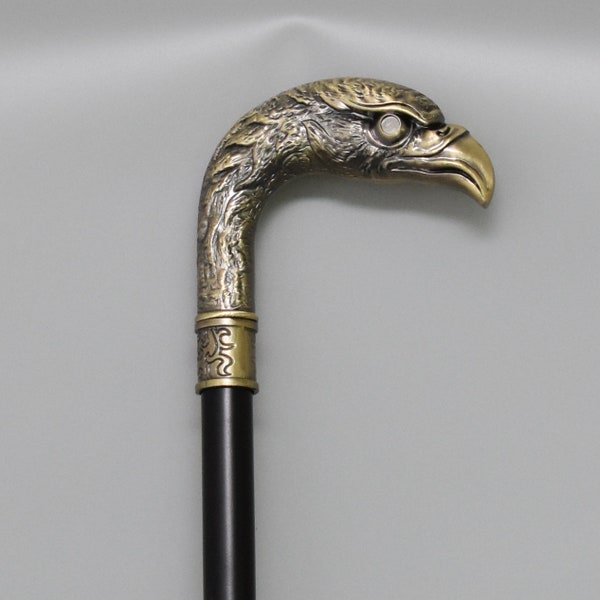 Walking stick, cane, eagle head, walking cane, eagle handle, Old gold finish