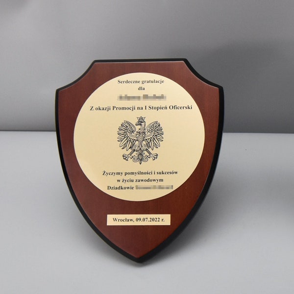 Diplôme gravé personnalisé, plaque personnalisée sur planche de bois, insigne, bouclier, cadeau pour policier pompier médecin avocat patron employé soldat