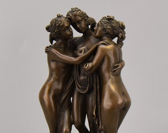 Amazing Three Graces inspired by Canova Art Work, Bronze Sculpture on Marble Base, Signed Figurine, Gift Idea