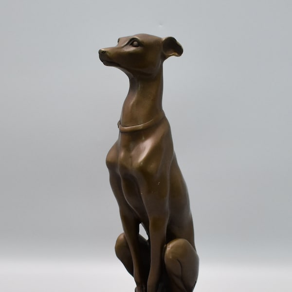 Sitting Dog Greyhound, Bronze Sculpture on Marble Base, Vintage Figurine, Gift Idea