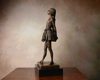 Danseuse de ballet, Ballerine de 14 ans inspirée par Edgar Degas, Sculpture en bronze sur socle en marbre, Signée, Idée cadeau