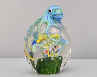 Octopus Glass Figurine, Murano Style Glass Sculpture, antique home decor