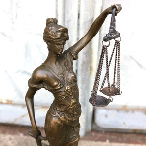 Lady Justice, Bronze Sculpture on Marble Base, Vintage Figurine, Signed Statue, Foundry Mark, Gift for Lawyer