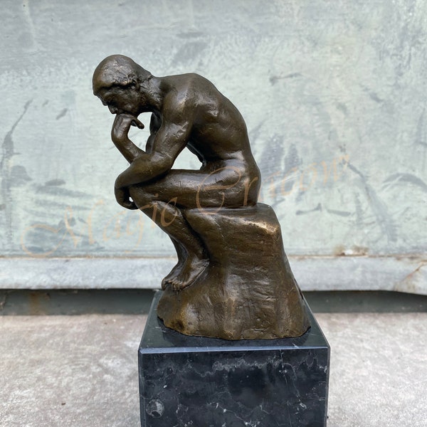 Penseur, Auguste Rodin, Sculpture en bronze sur socle en marbre, Figurine vintage, Statue signée, Cadeau