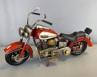 Large Red Motorbike, Motorcycle Metal Model, Old Motorbike, Vintage Toy, Collector Item, Gift Idea