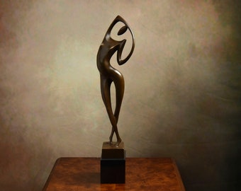 Bronze limité ! Sculpture en bronze de femme sur socle en marbre, figure féminine moderniste, art abstrait, idée cadeau