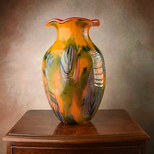 Amazing Yellow Vase, Large Flower Pot in Murano Style, Hand Made Venetian Glass, Gift Idea, Italian heavy and massive, thick glass