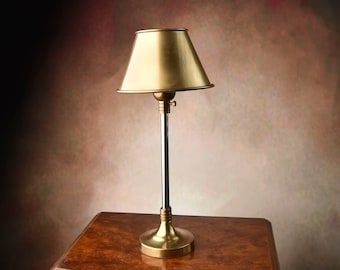 Minimalist and Simple Table Lamp with Gold Satin Finish, Art Deco Style Lighting, Desk Light for Office, Night Stand Lamp, Metal Lamp