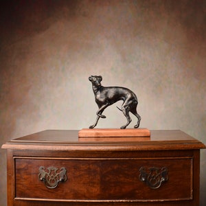 Greyhound Sculpture on Wooden Base, Dog Figurine, Vintage Statue, Gift Idea