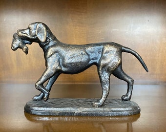 Hunting Dog with Pheasant Sculpture, Cast Iron Figurine, Vintage Statue, Hunter Gift Idea