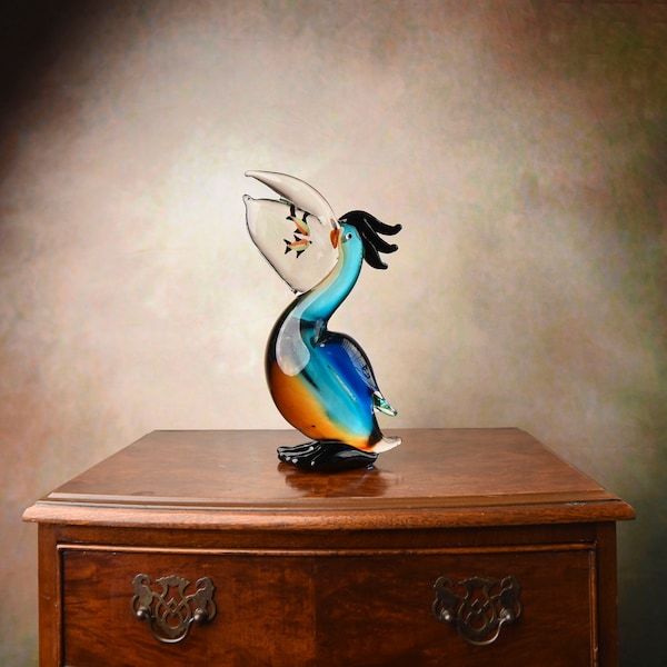 Figurine en verre de pélican, sculpture en verre de style Murano, décor à la maison antique