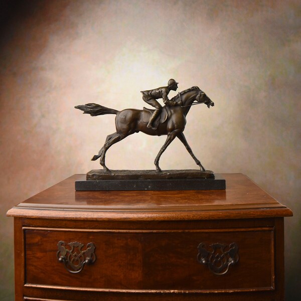 Horse Rider, Jockey, Bronze Sculpture on Marble Base, Vintage Figurine