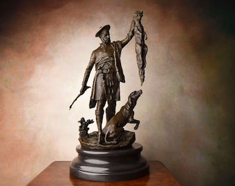 Bronze limité ! Incroyable sculpture en bronze de chasse sur socle en marbre, chasseur avec lévrier et renard, chasseur écossais selon. P.J.Mene, Déco bureau