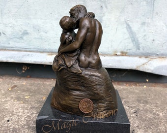 Der Kuss, Bronze Skulptur, Vintage Figur, Gießerei Mark, Geschenk Idee