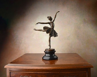 Danseuse de ballet, ballerine, danseuse, sculpture en bronze sur socle en marbre, statue signée, cadeau pour danseuse