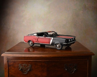 Old Style Muscle Car Metal Model, Iconic Car made of Tin and painted Red Black and Silver, Vintage Toy Collector Item, Gift Idea, Home Decor