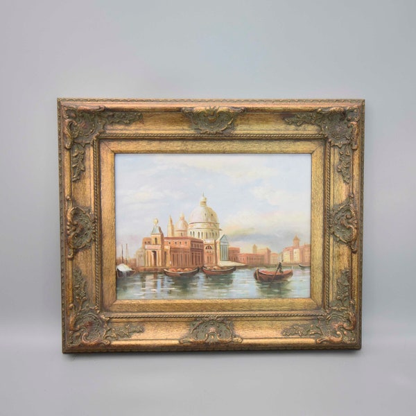 Incroyable et belle peinture de Venise, peinture à l'huile dans un cadre doré, peinture sur toile, peinture à l'huile vintage, décoration murale