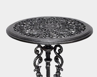 Garden Table, Reach Lacy Decorated, Plant Table, Coffee Table, Chorcoal Gray Cast Iron Table, Old Silvery Gray Table