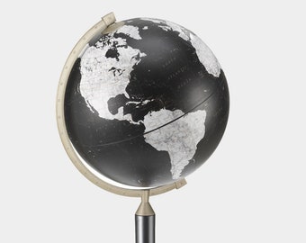 Large Globe on Stand, Unique Floor Standing Globe, Black Gray, Italian Handmade, Home or Office Decor