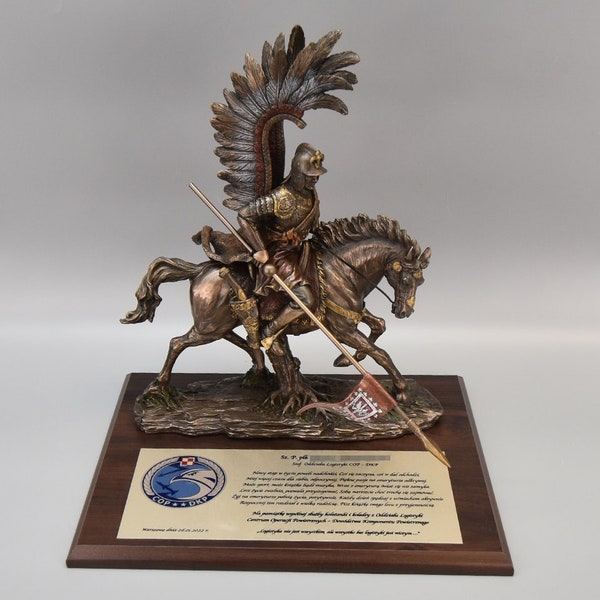 Captivating Polish Hussar Statue - Custom Engraved Plaque & Stand - Unique Personalized Gift - Celebrate Poland's Proud Cavalry History