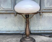 banker style lamp, vintage, art deco lamp, white shade, desk lamp, office, night stand lamp